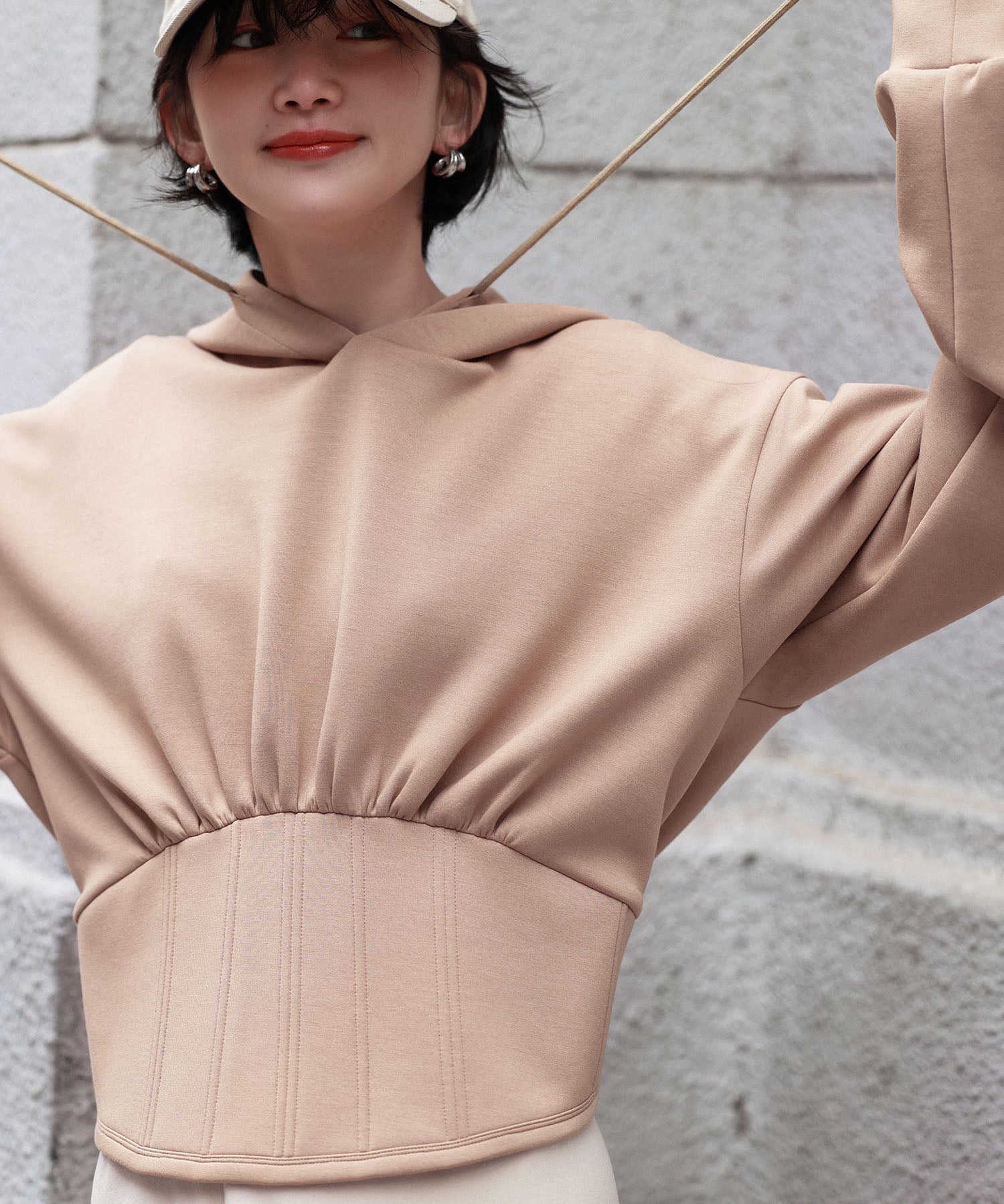 ハイウエスト切り替えガーリーポンチパーカーsdp0006 ベージュ