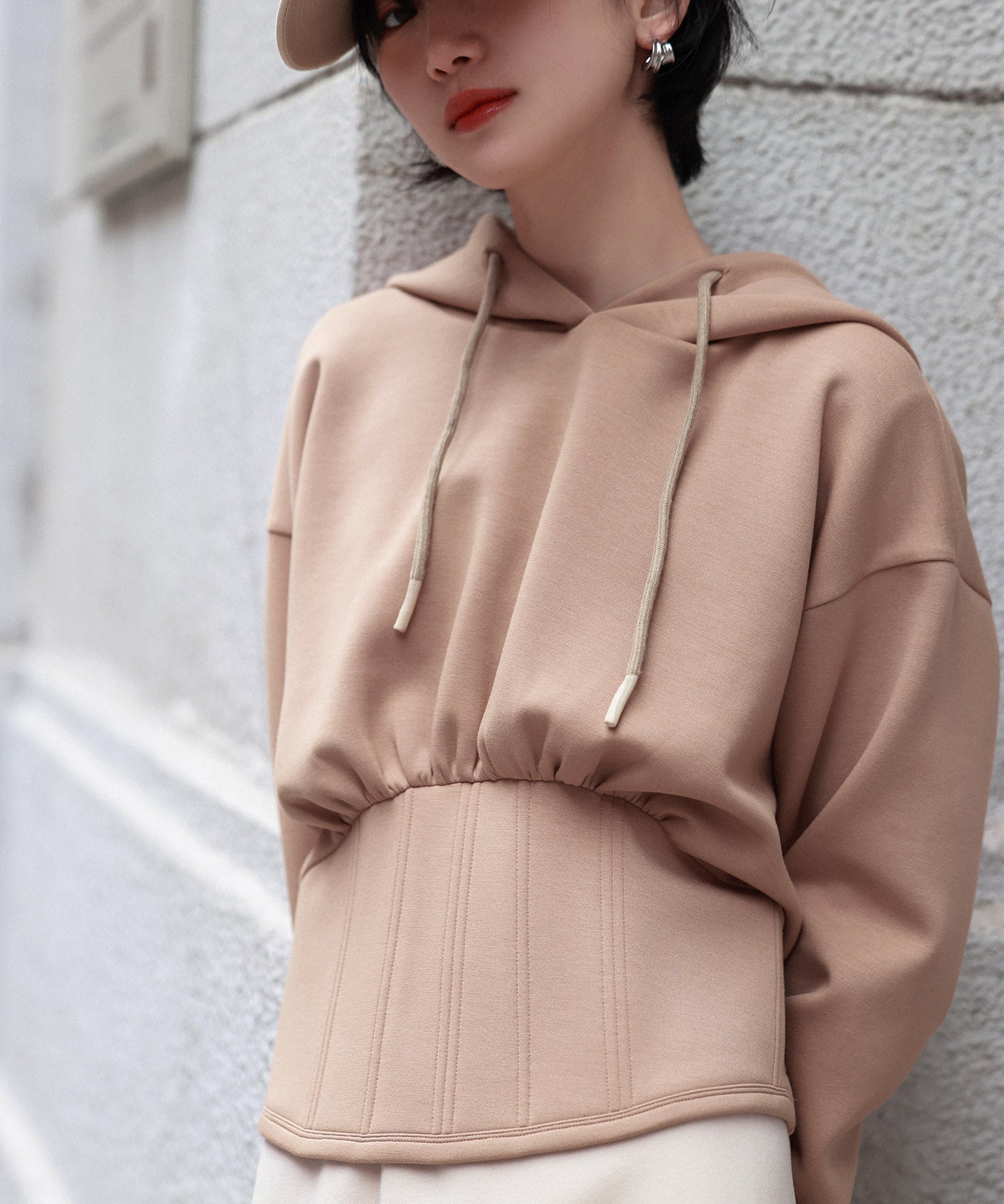 ハイウエスト切り替えガーリーポンチパーカーsdp0006 ベージュ