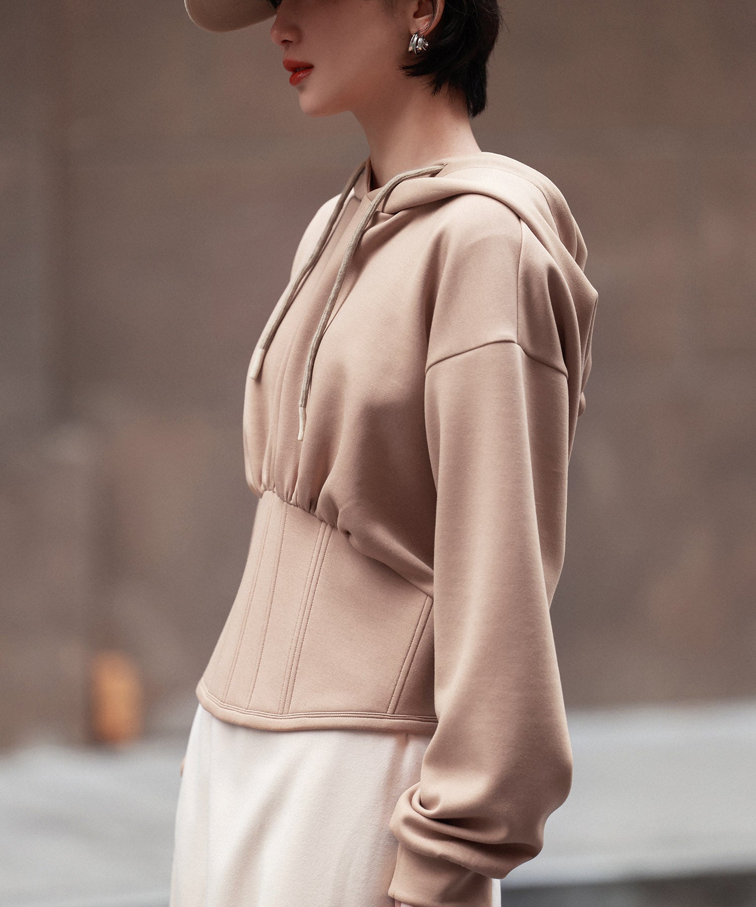 ハイウエスト切り替えガーリーポンチパーカーsdp0006 ベージュ