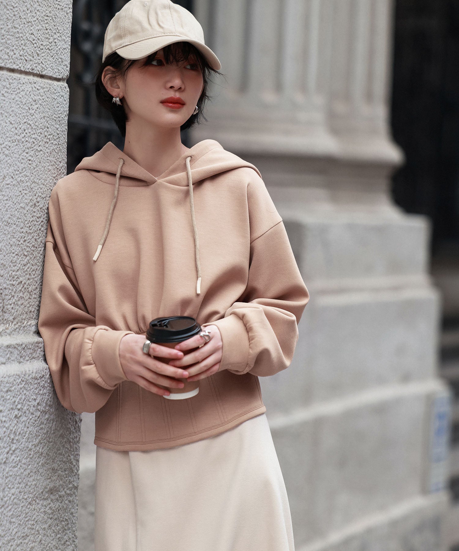 ハイウエスト切り替えガーリーポンチパーカーsdp0006 ベージュ