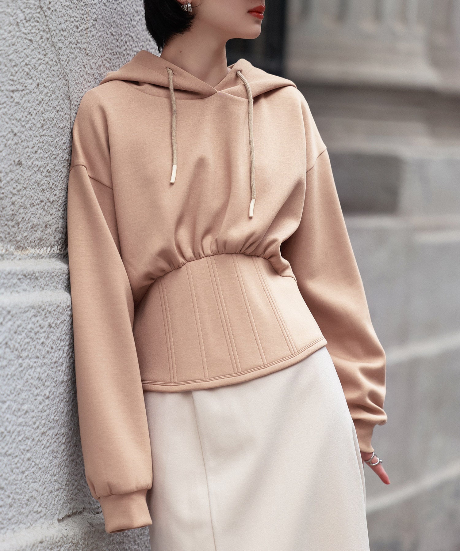 ハイウエスト切り替えガーリーポンチパーカーsdp0006 ベージュ