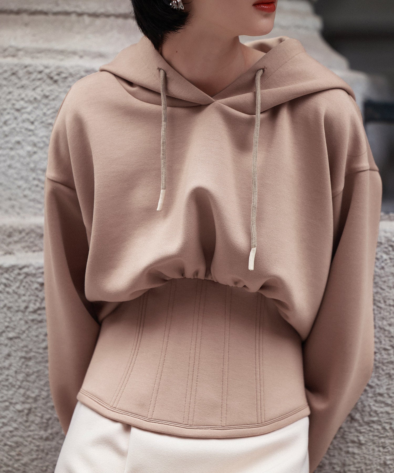 ハイウエスト切り替えガーリーポンチパーカーsdp0006 ベージュ