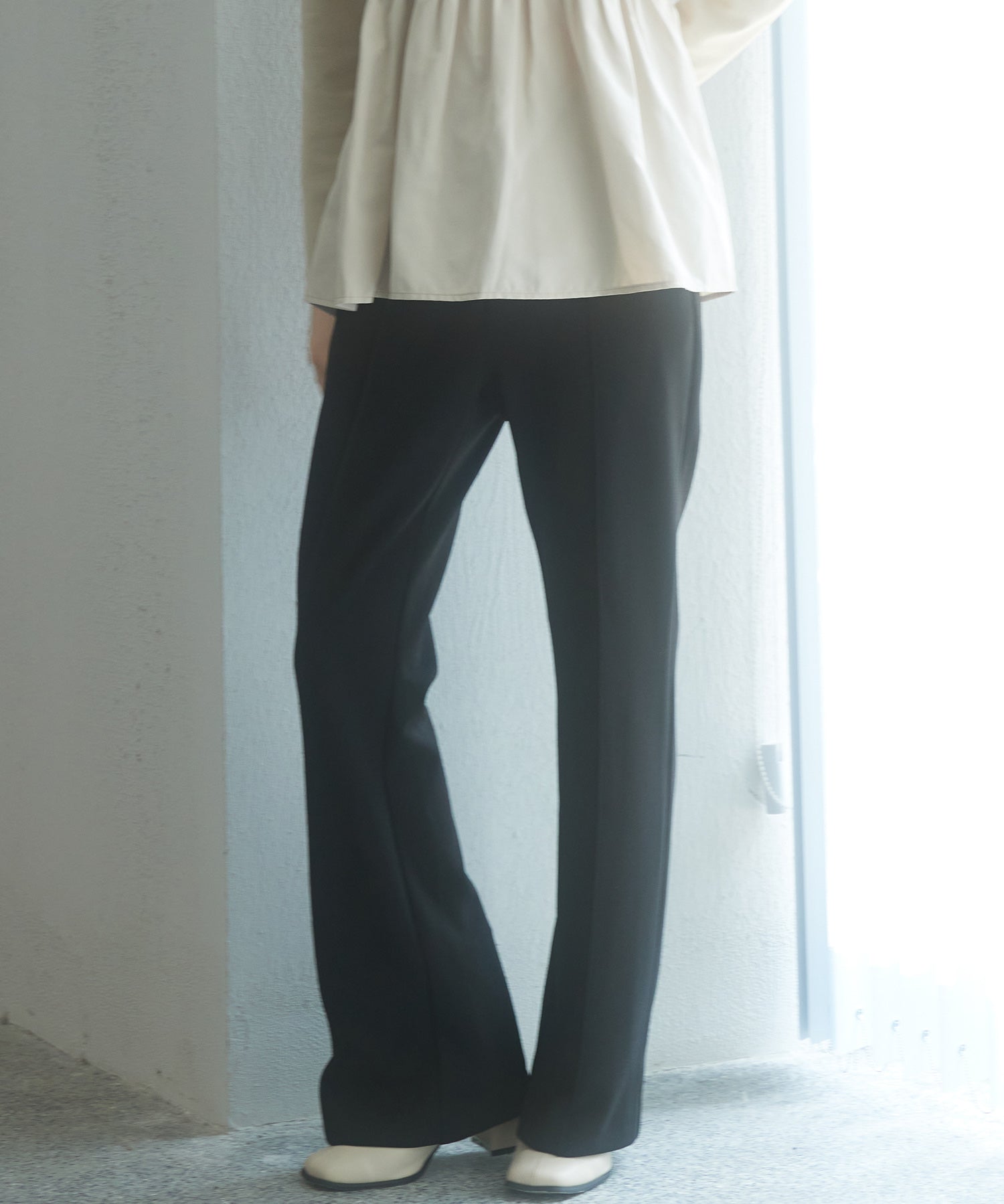 ウエストゴムストレッチフレアパンツsdp0019 ブラック