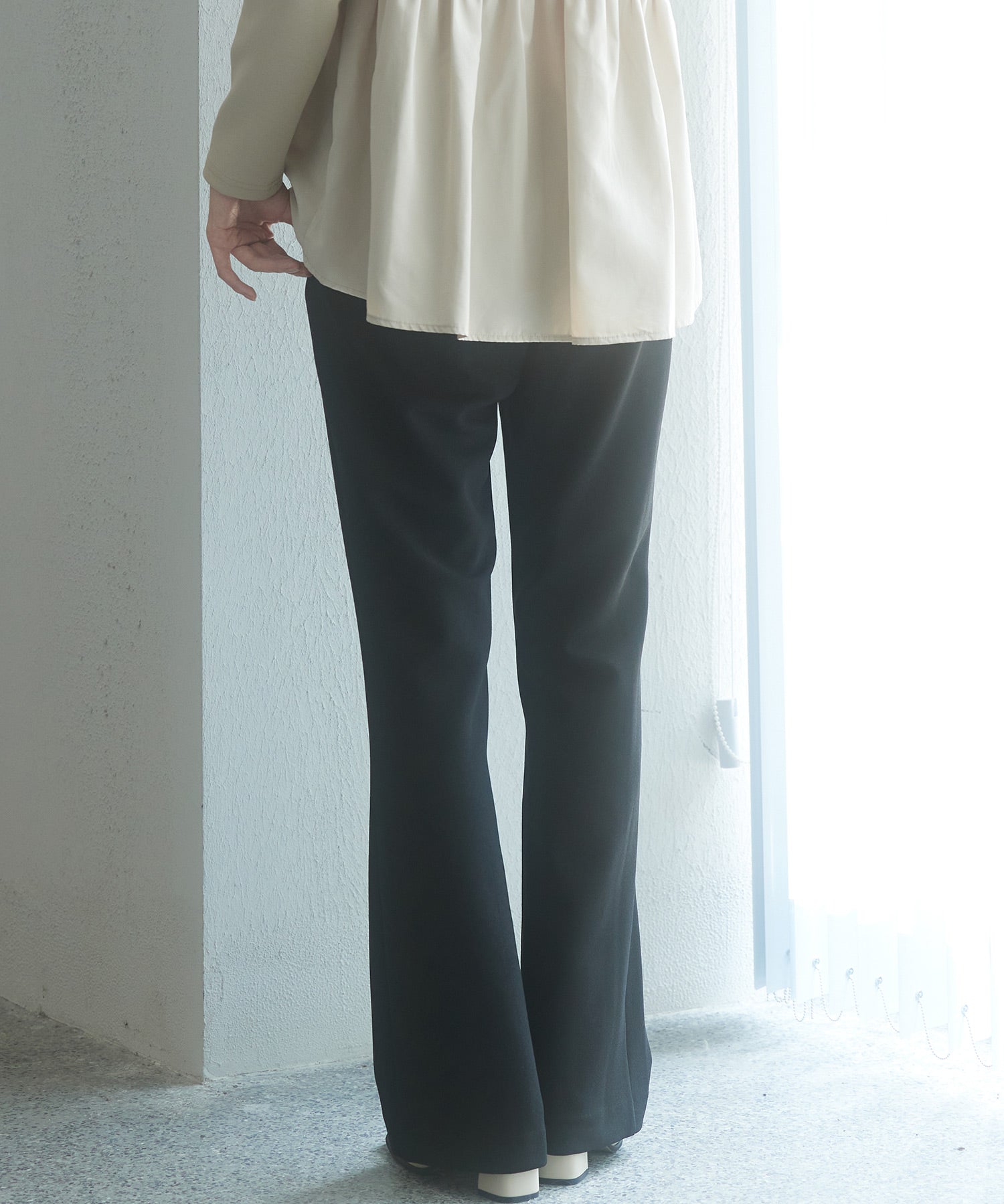 ウエストゴムストレッチフレアパンツsdp0019 ブラック