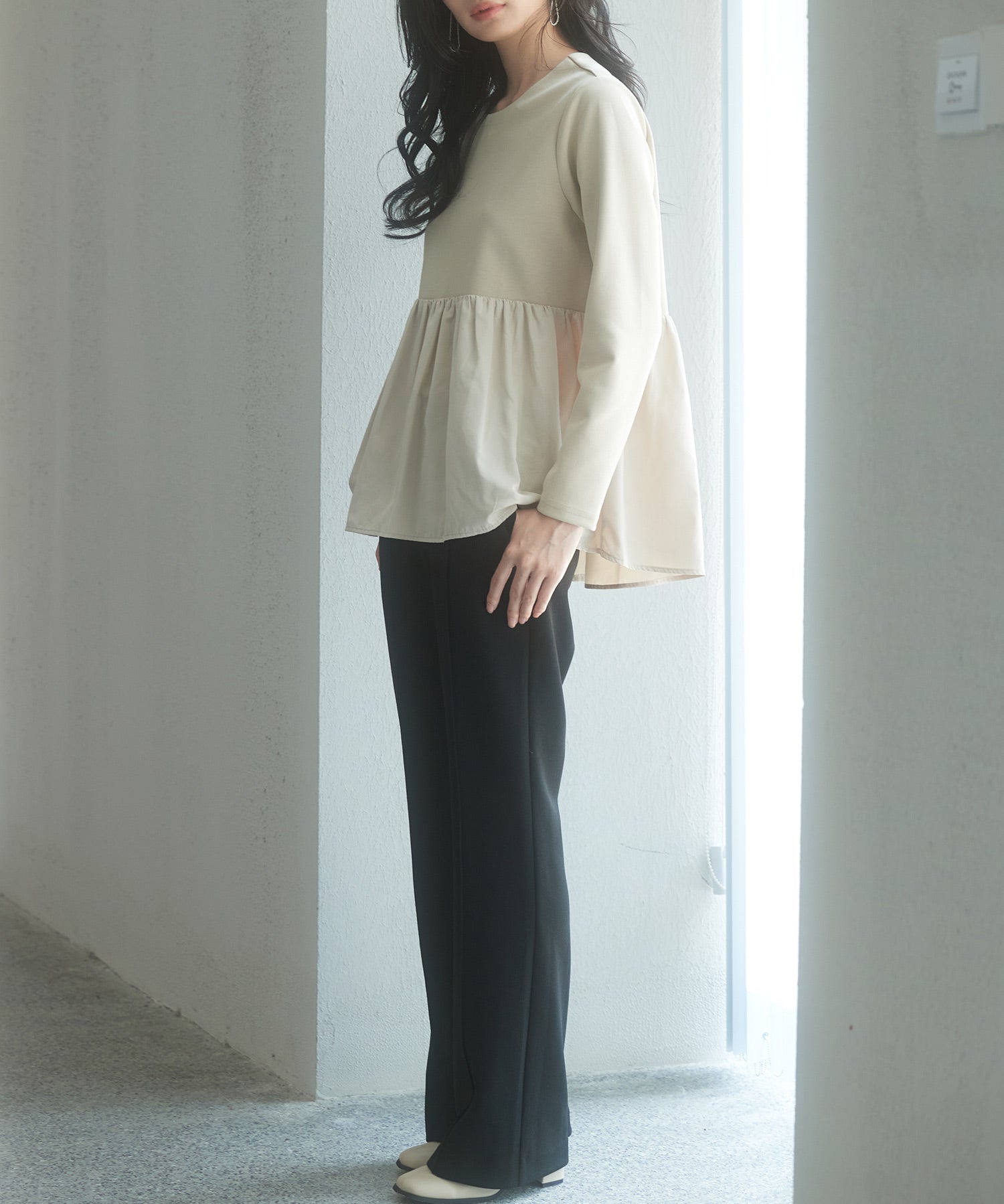 ウエストゴムストレッチフレアパンツsdp0019 ブラック