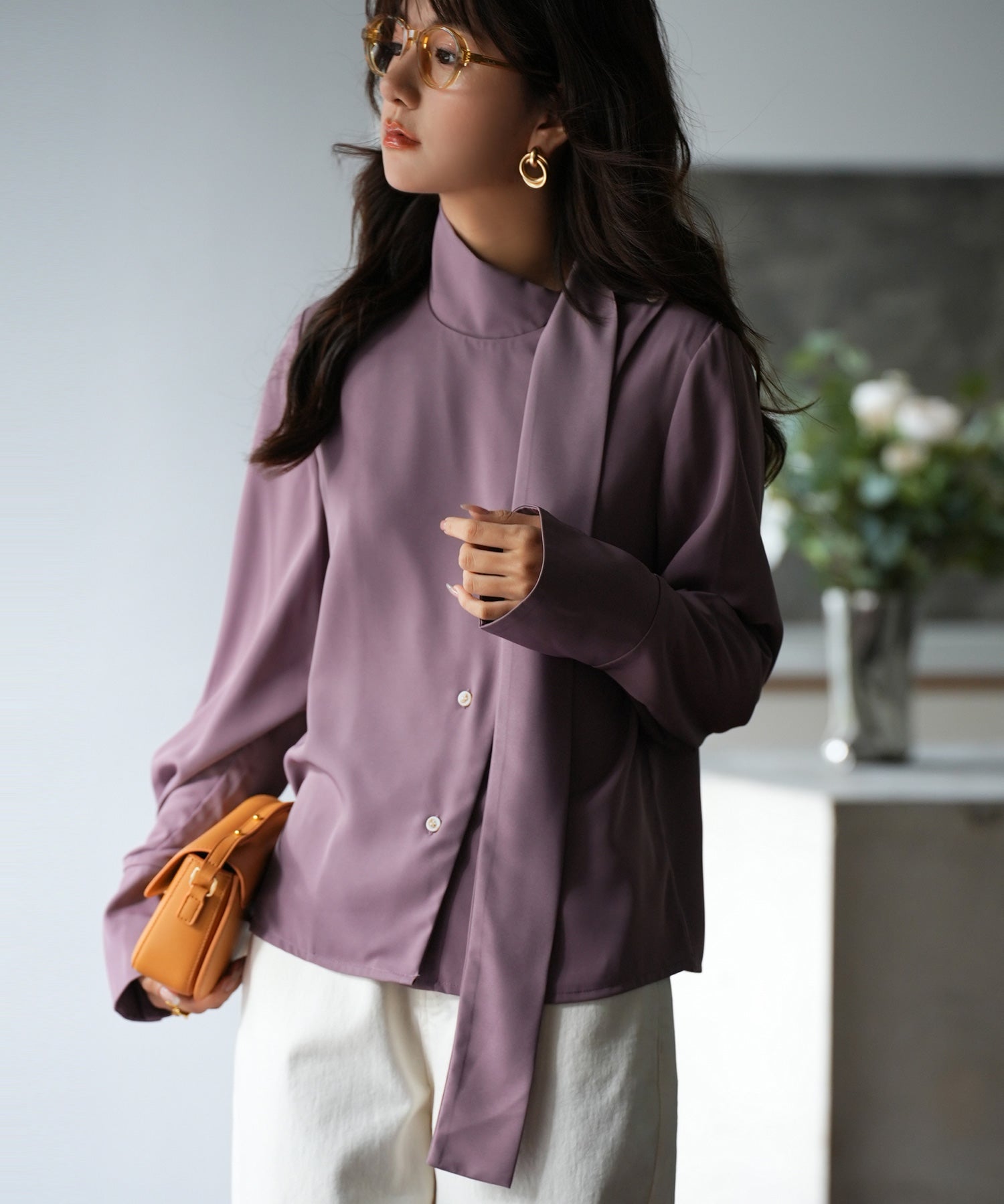 アシメトリーネックとろみ素材シャツsdp0054-102-15