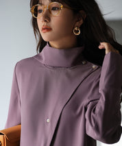 アシメトリーネックとろみ素材シャツsdp0054 パープル