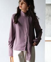 アシメトリーネックとろみ素材シャツsdp0054 パープル