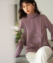 アシメトリーネックとろみ素材シャツsdp0054 パープル