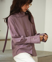 アシメトリーネックとろみ素材シャツsdp0054 パープル