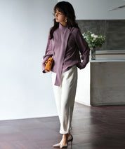 アシメトリーネックとろみ素材シャツsdp0054 パープル