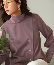 アシメトリーネックとろみ素材シャツsdp0054 パープル