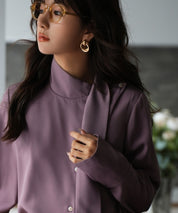 アシメトリーネックとろみ素材シャツsdp0054 パープル