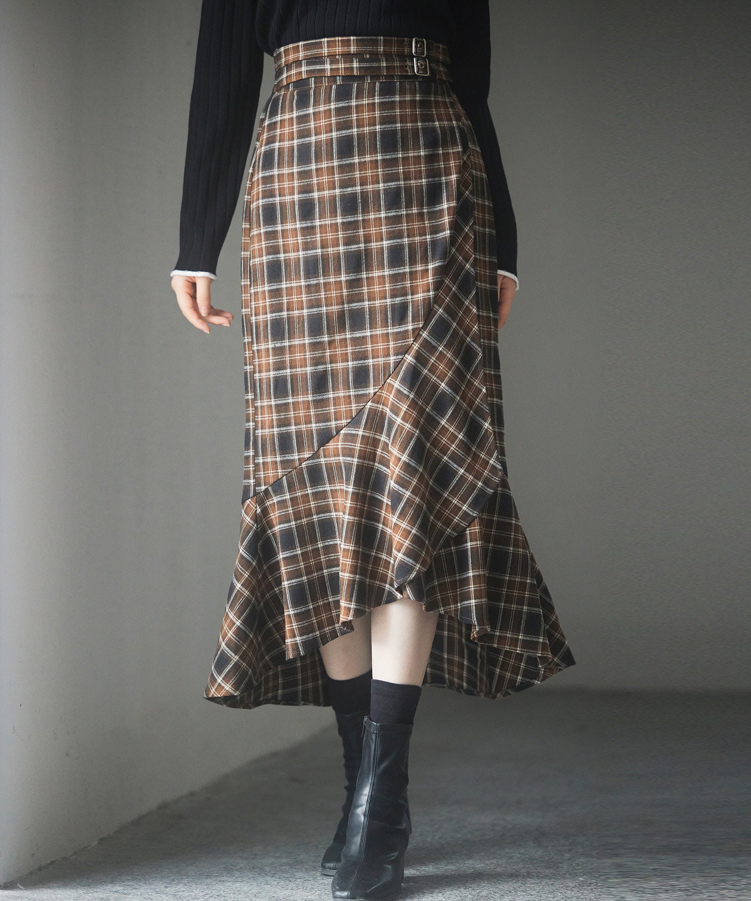 ラップ風チェック柄ヘム裾スカートsdp0057c-102-17