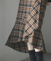 ラップ風チェック柄ヘム裾スカートsdp0057c ブラウン