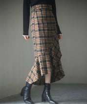 ラップ風チェック柄ヘム裾スカートsdp0057c ブラウン