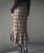 ラップ風チェック柄ヘム裾スカートsdp0057c ブラウン