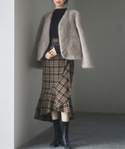 ラップ風チェック柄ヘム裾スカートsdp0057c ブラウン