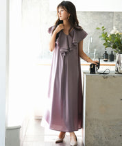 フリルカラーサテンロングワンピースsdp0058 ラベンダー