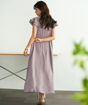 フリルカラーサテンロングワンピースsdp0058 ラベンダー