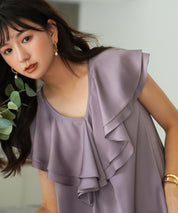 フリルカラーサテンロングワンピースsdp0058 ラベンダー