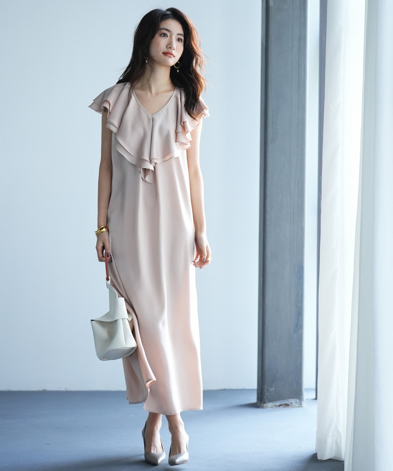 フリルカラーサテンロングワンピースsdp0058-102-14