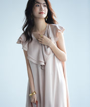 フリルカラーサテンロングワンピースsdp0058 ベージュ