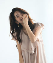 フリルカラーサテンロングワンピースsdp0058 ベージュ