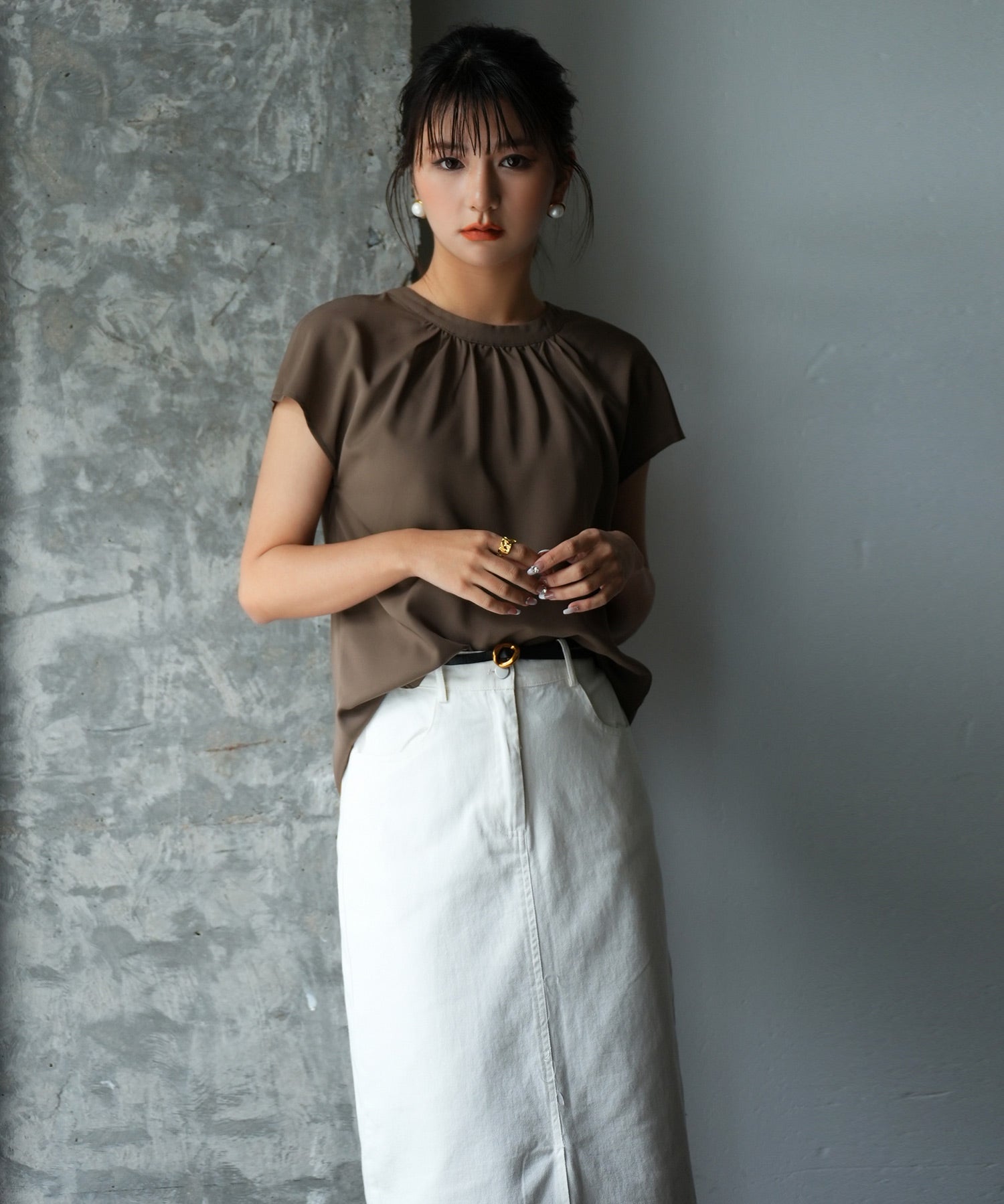 前後2wayフレンチスリーブブラウスsdp0059 ブラウン