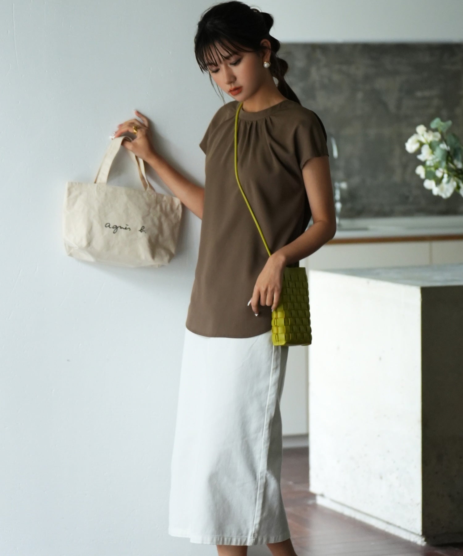 前後2wayフレンチスリーブブラウスsdp0059 ブラウン