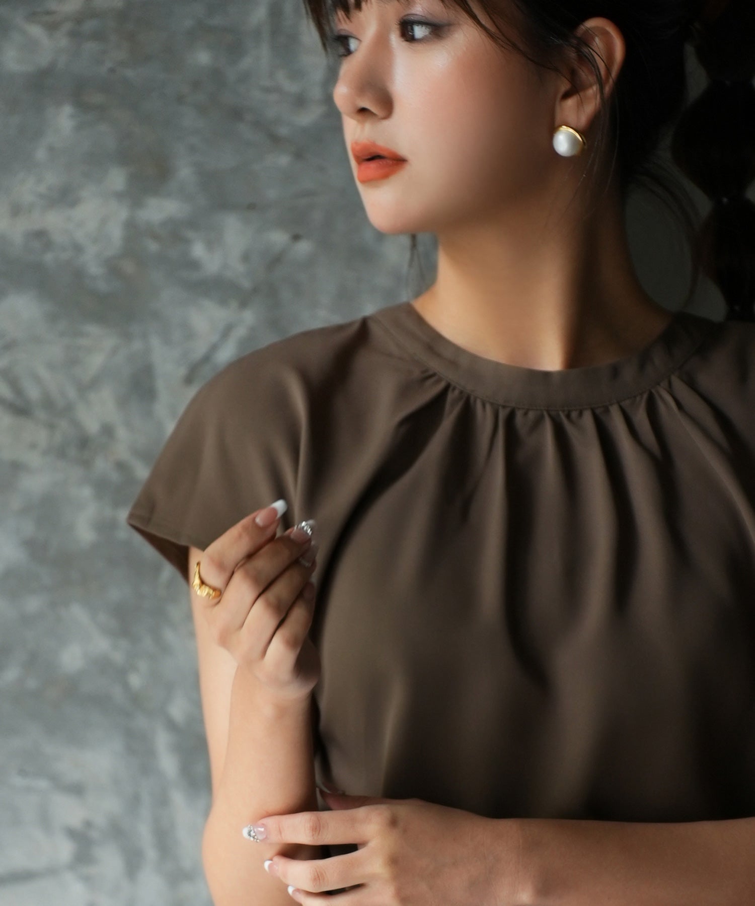 前後2wayフレンチスリーブブラウスsdp0059 ブラウン