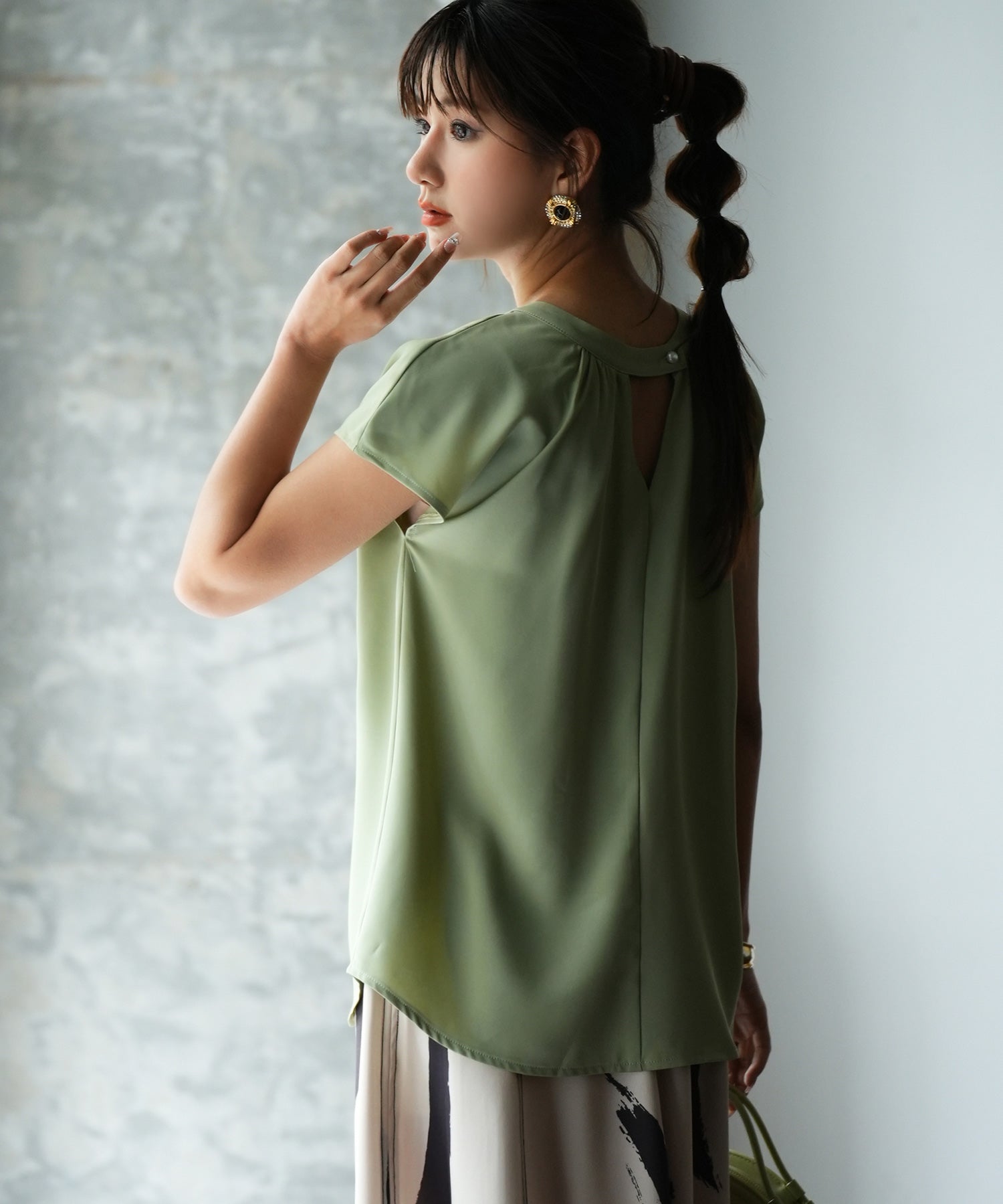 前後2wayフレンチスリーブブラウスsdp0059 ライトグリーン