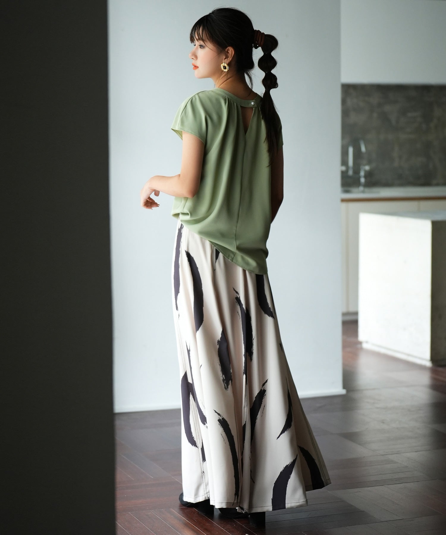 前後2wayフレンチスリーブブラウスsdp0059 ライトグリーン