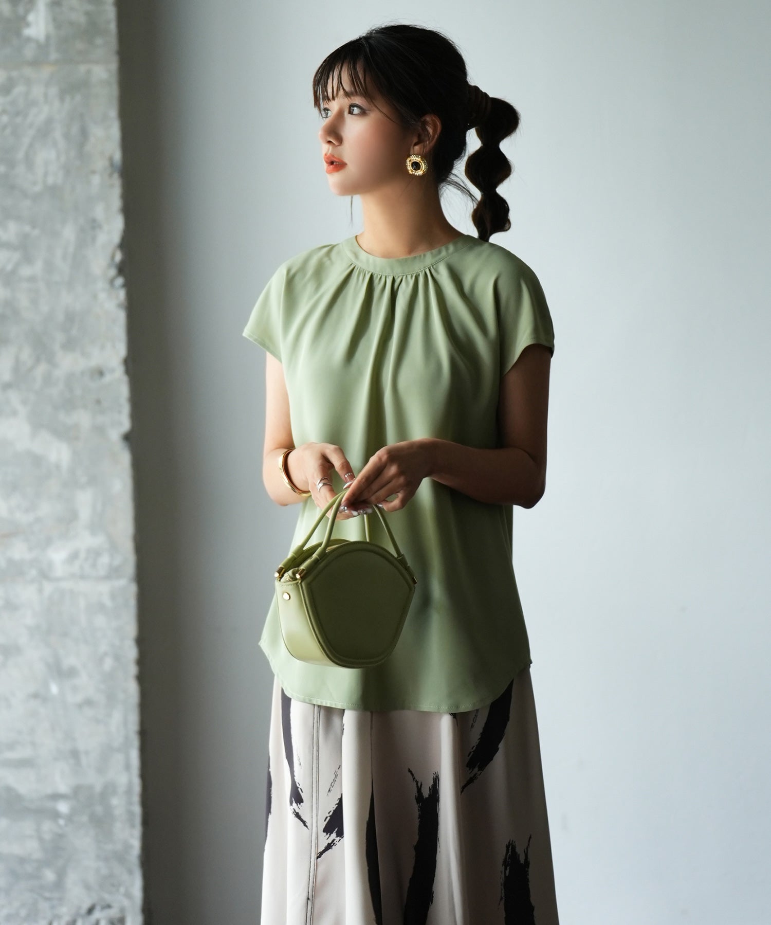 前後2wayフレンチスリーブブラウスsdp0059 ライトグリーン