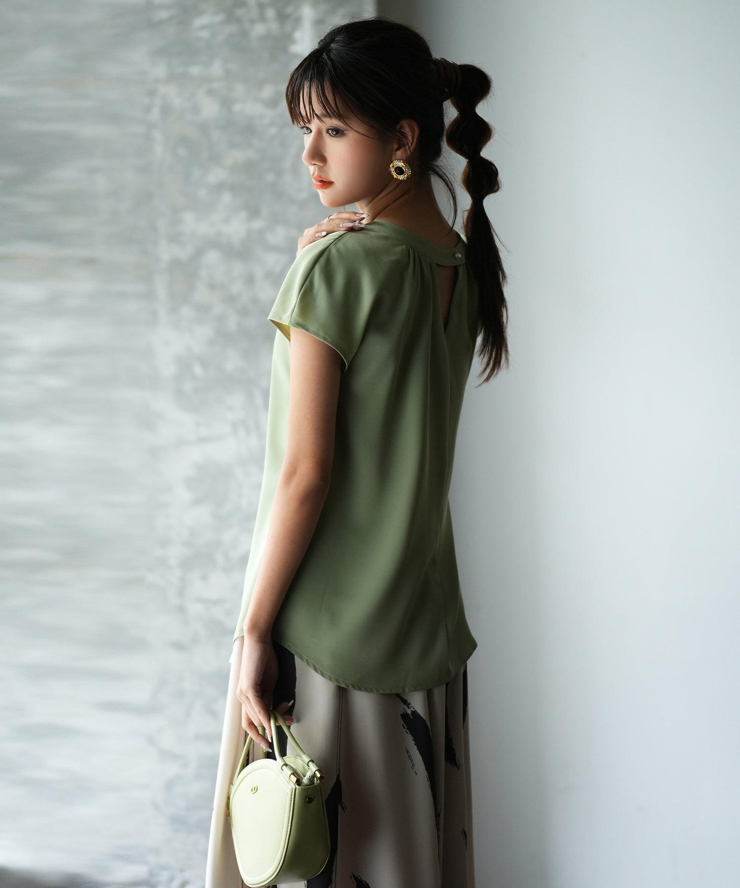 前後2wayフレンチスリーブブラウスsdp0059 ライトグリーン