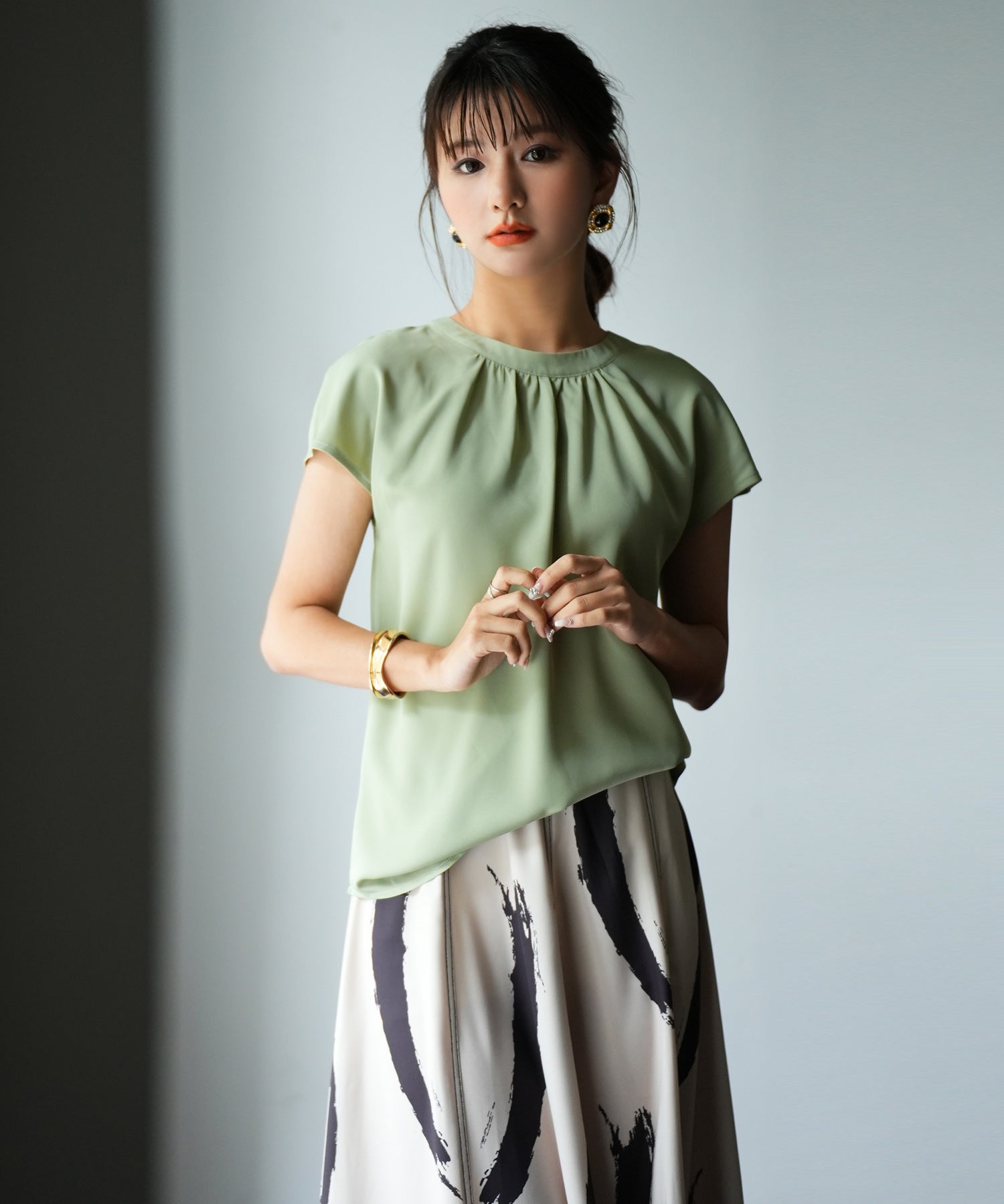 前後2wayフレンチスリーブブラウスsdp0059 ライトグリーン