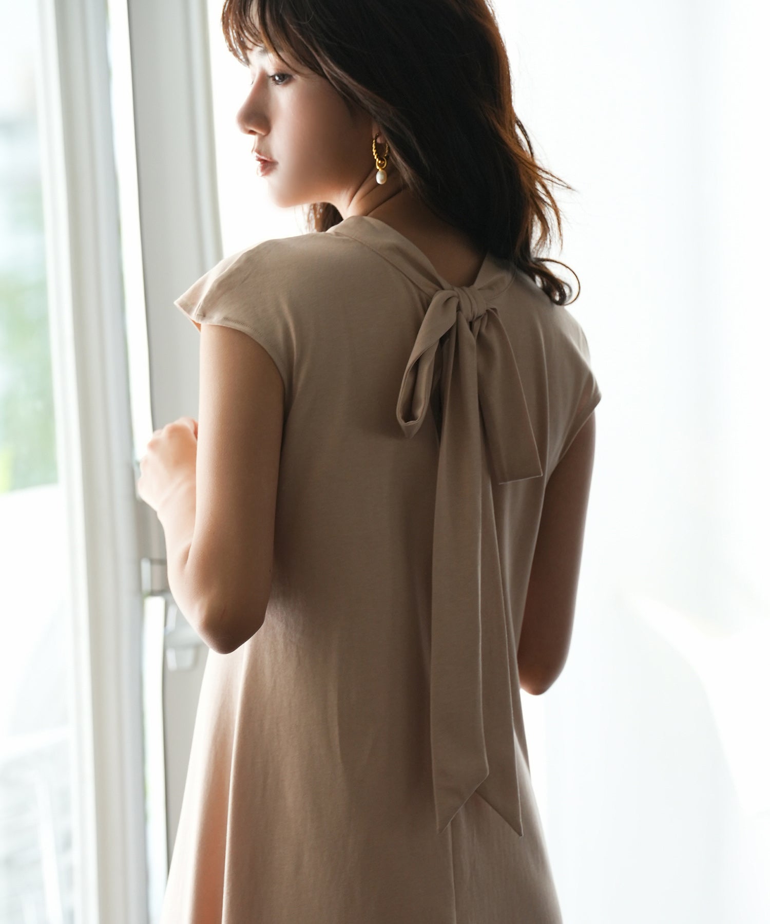 前後2wayフレアロングワンピースsdp0060 ベージュ