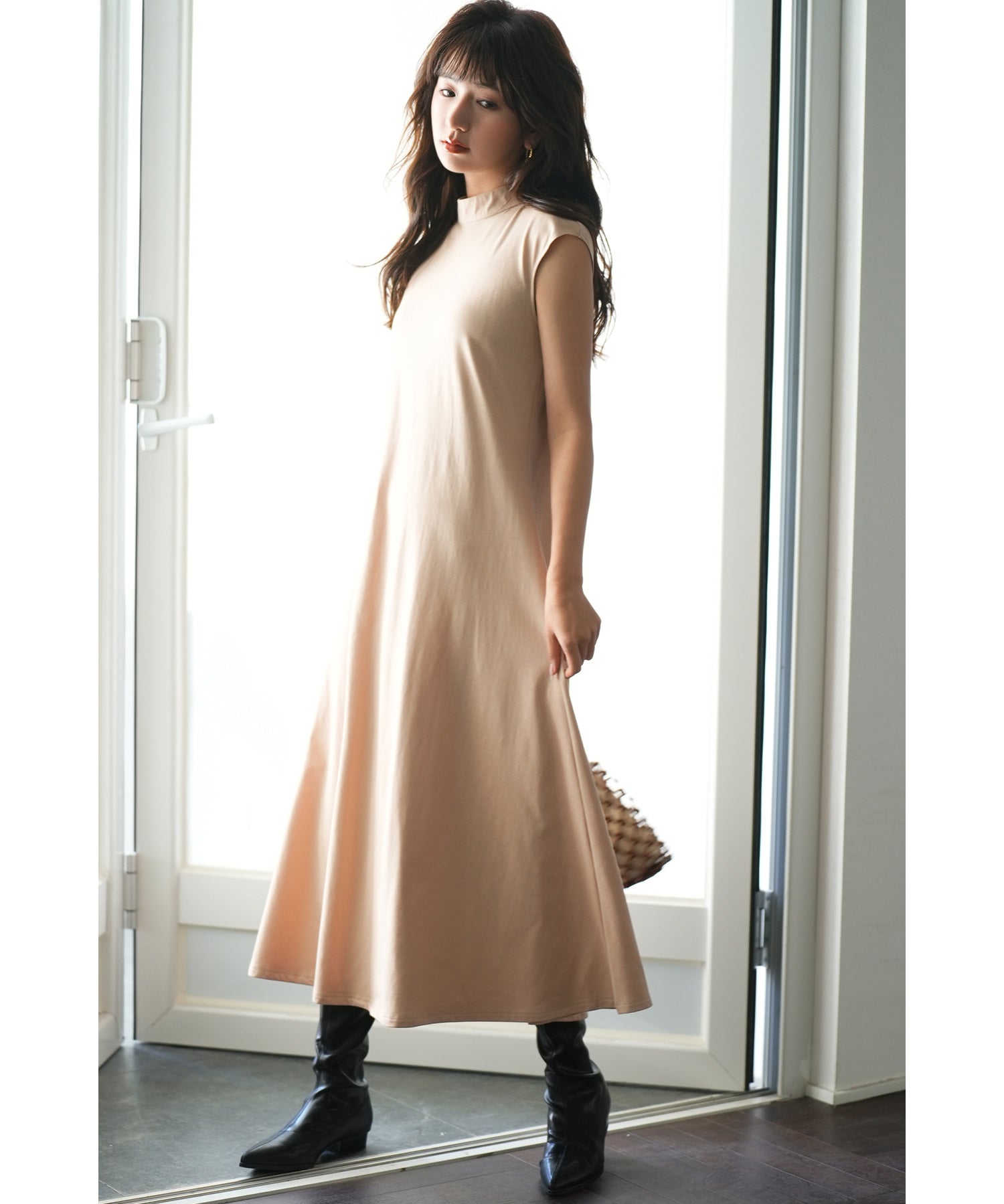 前後2wayフレアロングワンピースsdp0060 ベージュ