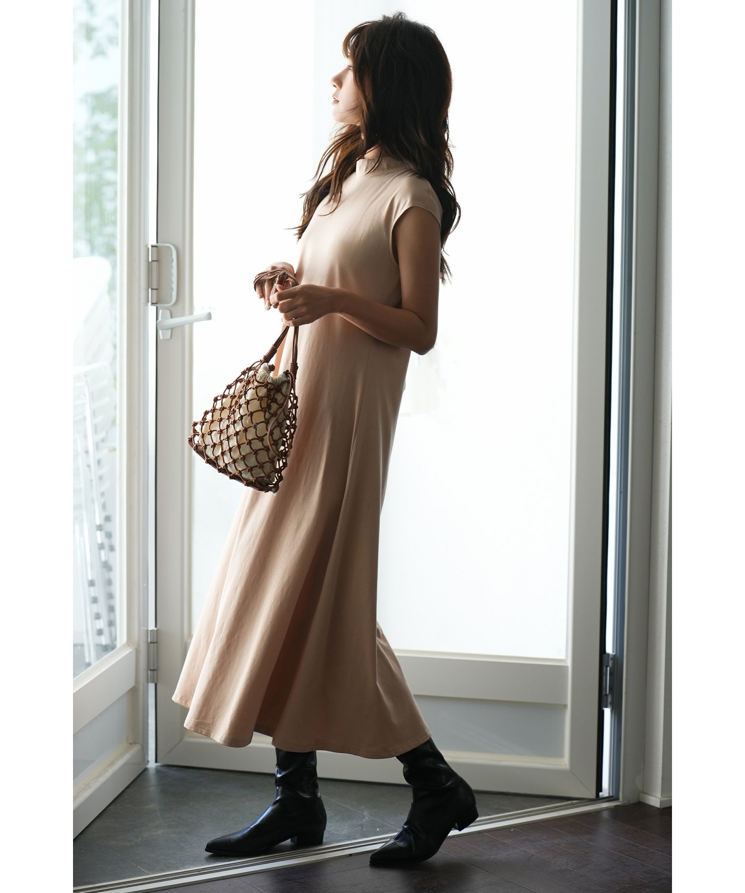 前後2wayフレアロングワンピースsdp0060 ベージュ