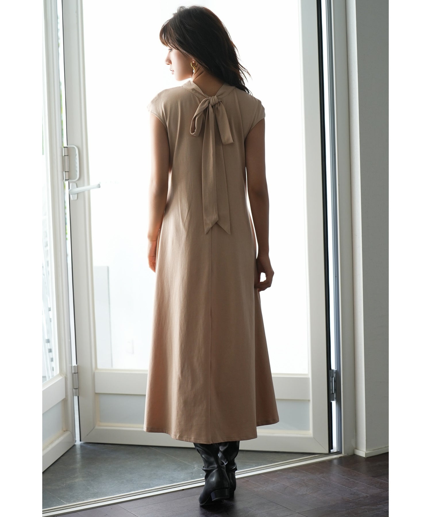 前後2wayフレアロングワンピースsdp0060 ベージュ