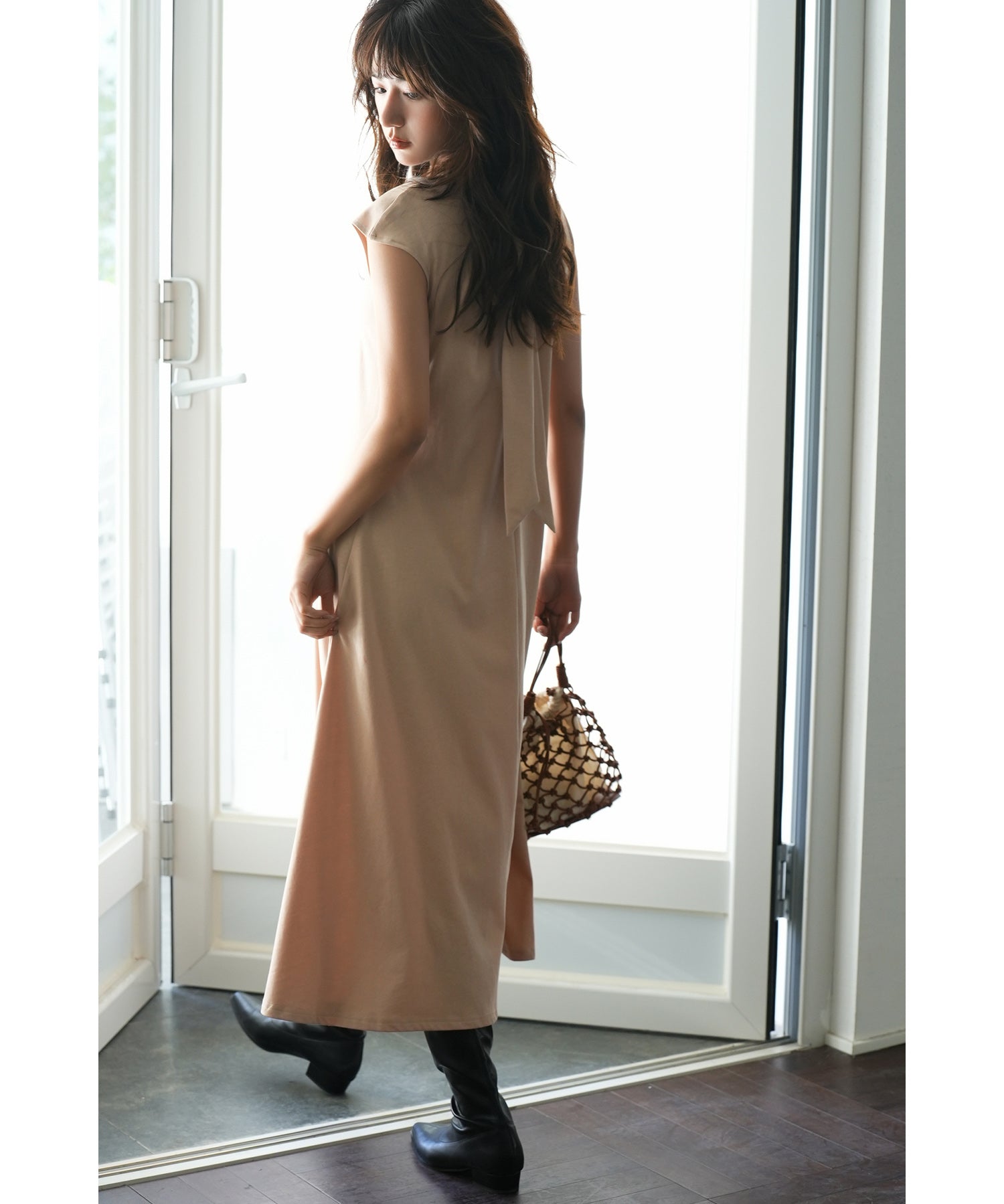 前後2wayフレアロングワンピースsdp0060 ベージュ