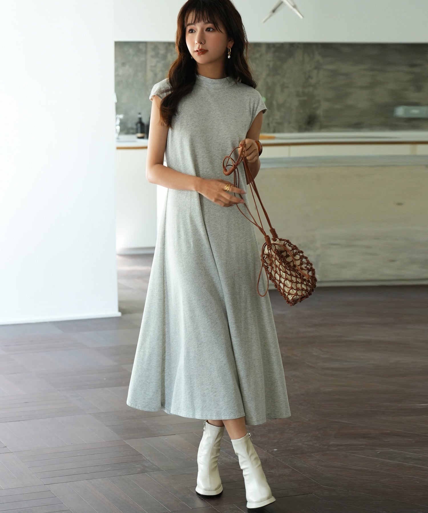 前後2wayフレアロングワンピースsdp0060 グレー