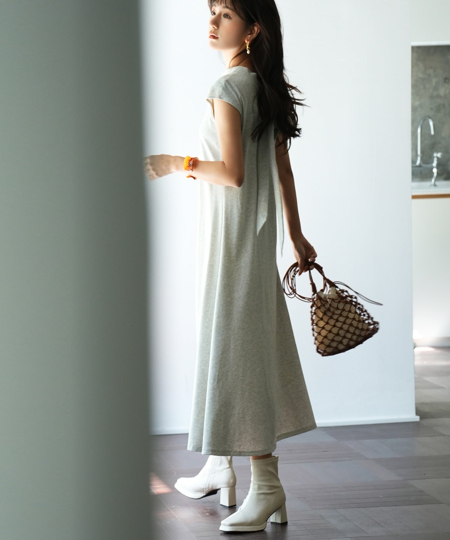 前後2wayフレアロングワンピースsdp0060 グレー