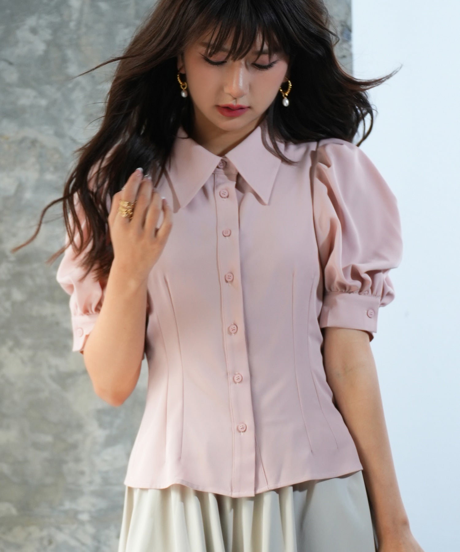 パワーショルダースタイルアップブラウスsdp0061 ピンク