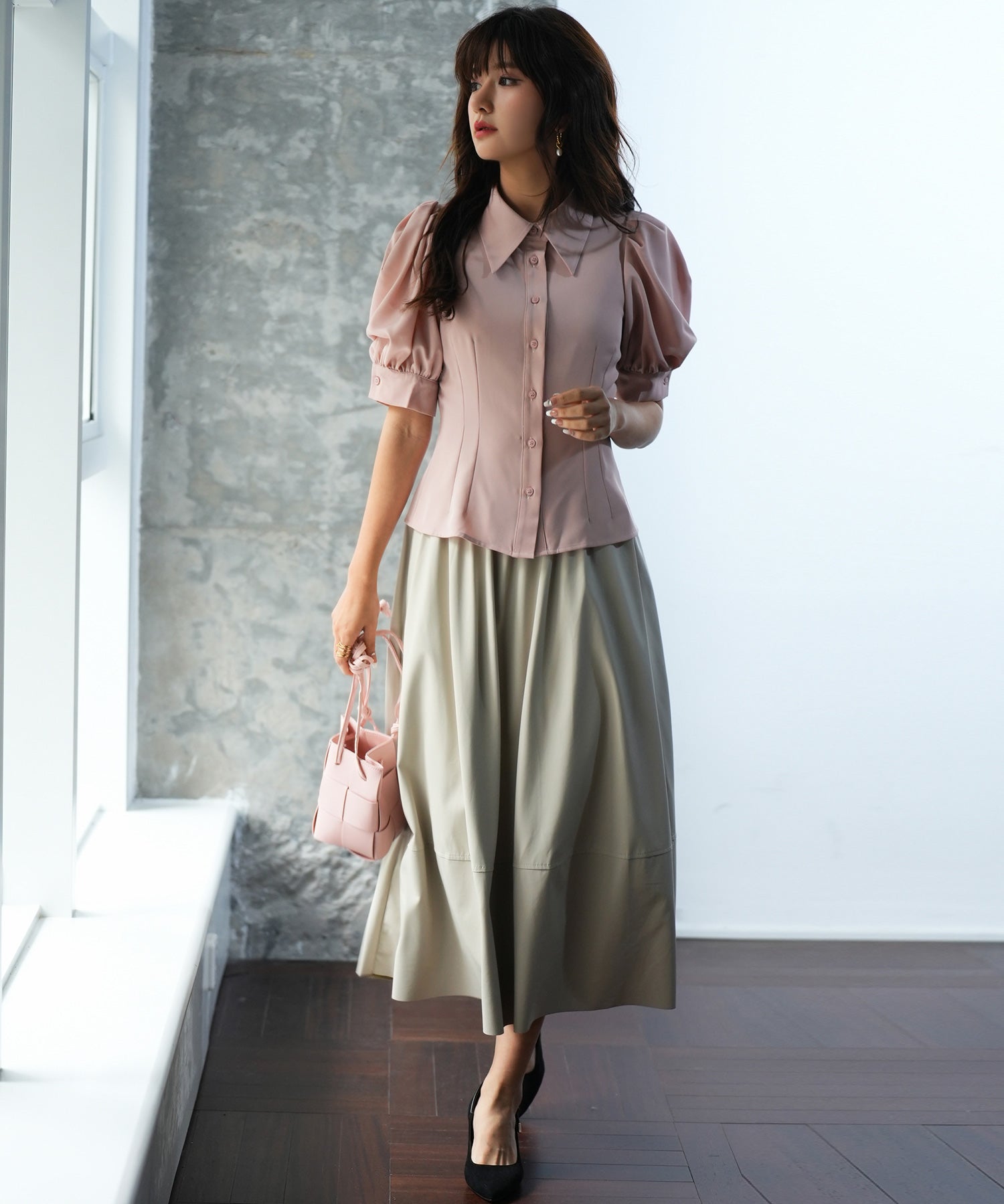 パワーショルダースタイルアップブラウスsdp0061 ピンク