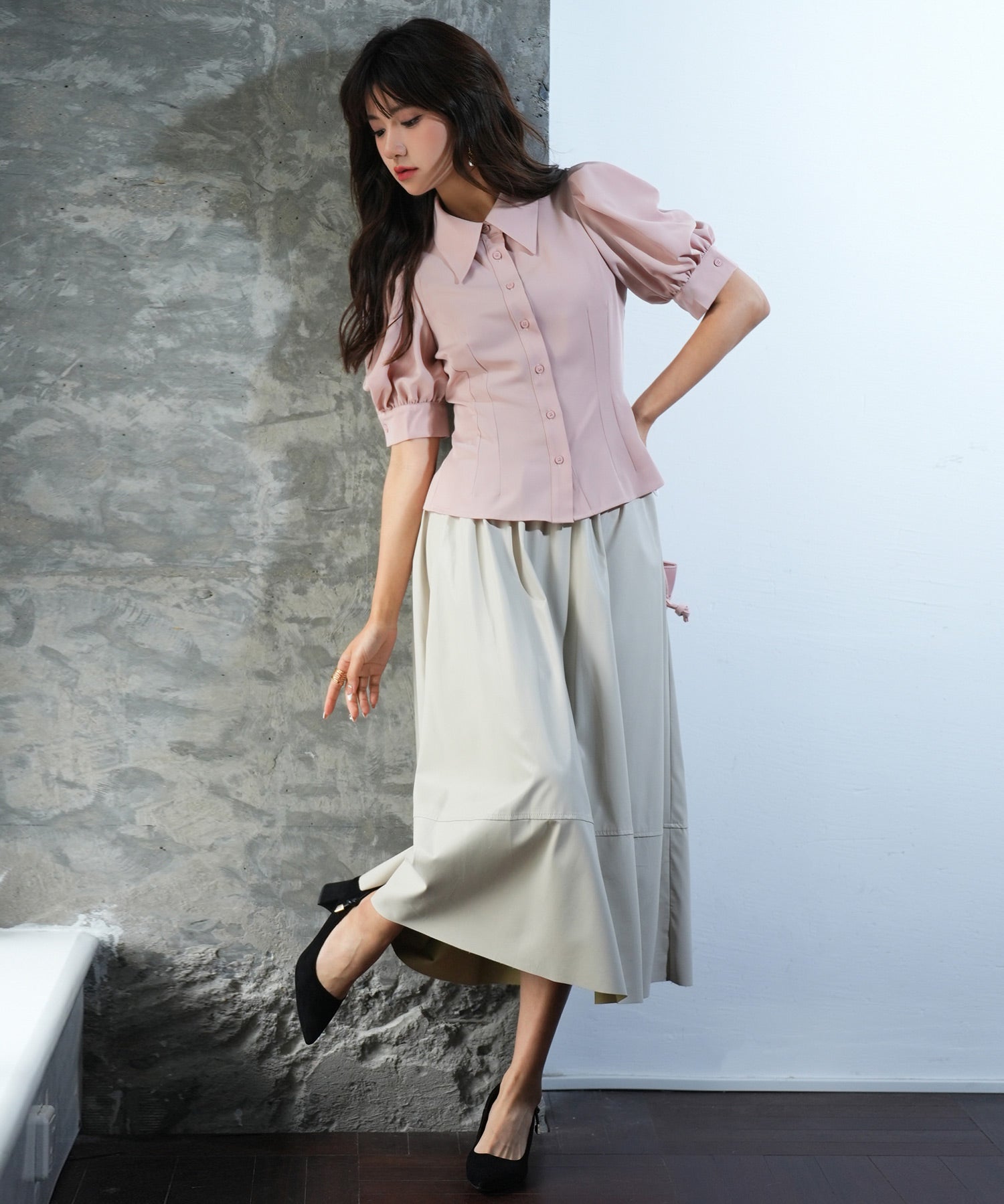 パワーショルダースタイルアップブラウスsdp0061 ピンク