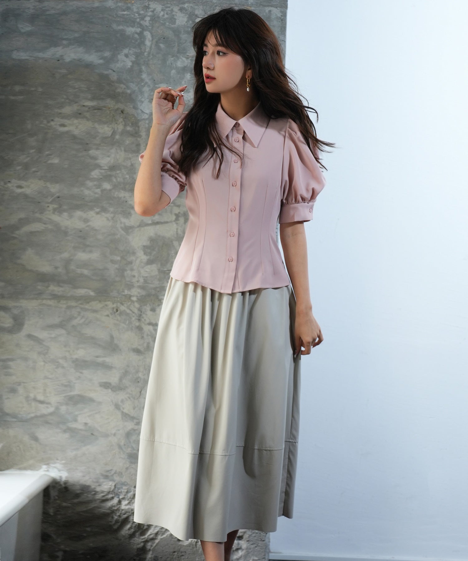 パワーショルダースタイルアップブラウスsdp0061 ピンク