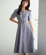 共布ベルト付きウエストゴムミモレ丈ワンピースsdp0063-102-34