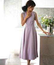 Vネックフレアロング丈ワンピースsdp0064 ラベンダー