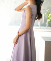 Vネックフレアロング丈ワンピースsdp0064 ラベンダー